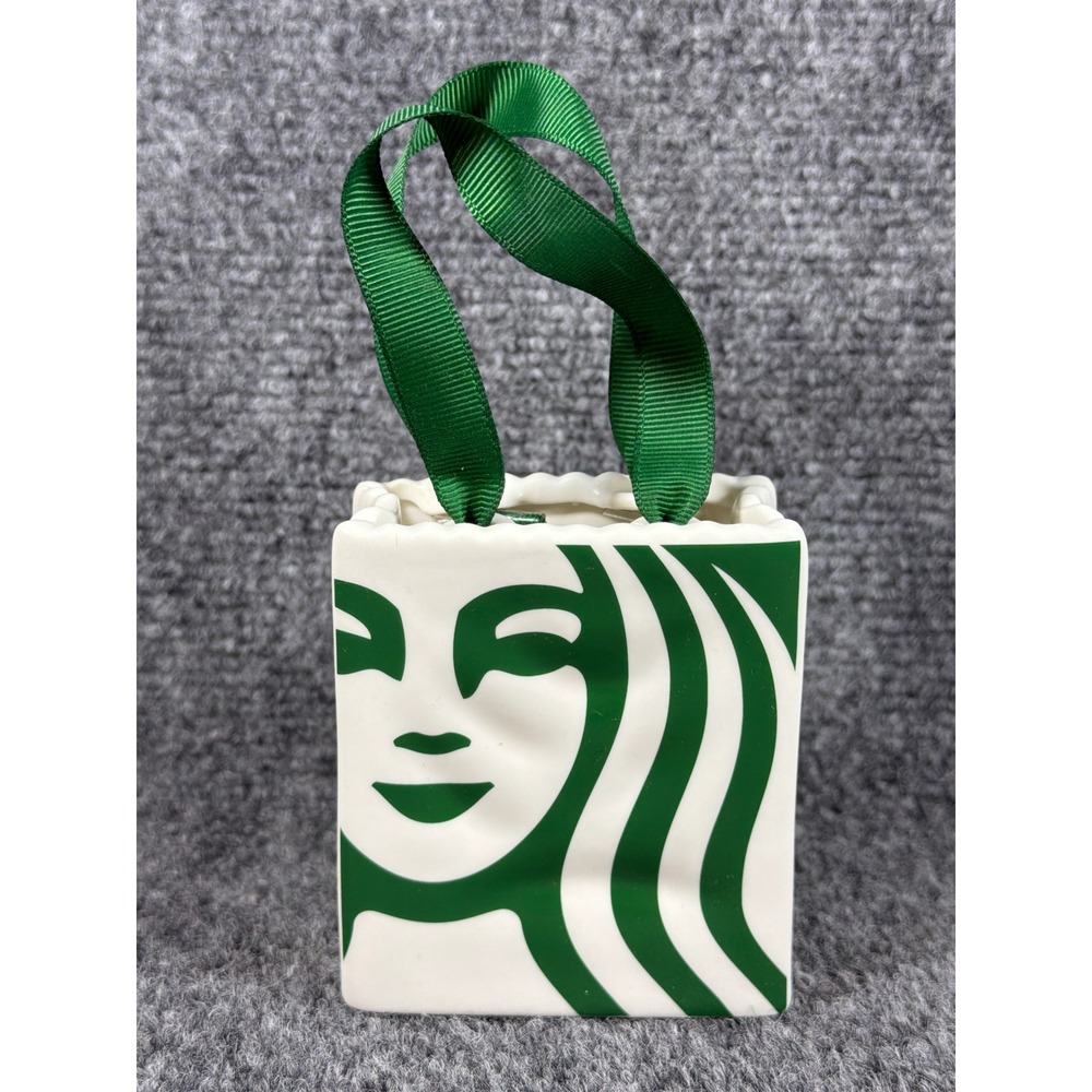 Starbucks 2019 Ceramic Shopping Bag Ornament Siren Logo Green White BVC 19